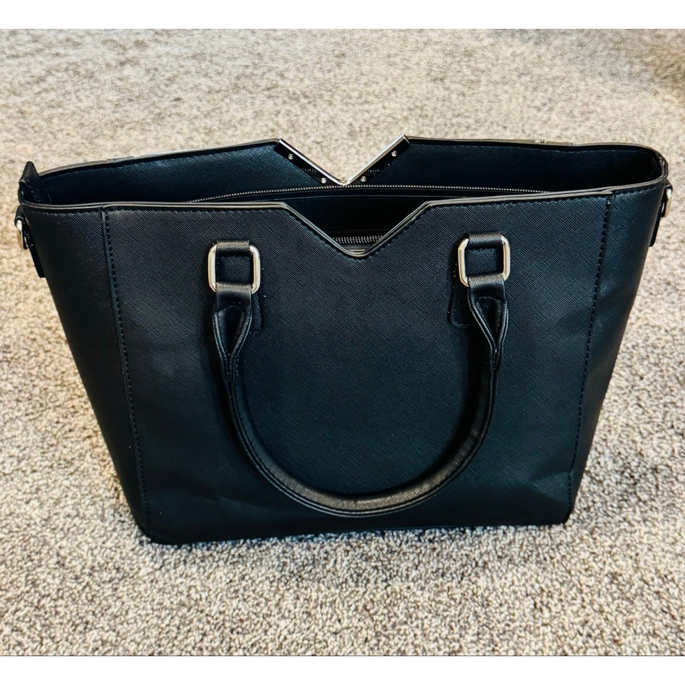 Yani J’Adore Noire Mist Black & White Structured Tote Satchel w/ Strap - Picture 5 of 9